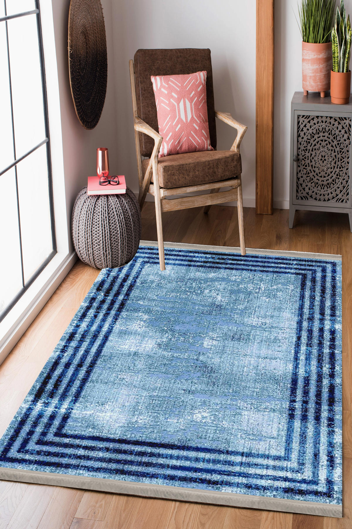 Homier Collection H-DK-5171A Çok Renkli 7 mm Yün Antibakteriyel Yıkanabilir Orta Kaymaz Dot Taban Dikdörtgen Makine Dokuma Salon Halısı 180x180 cm