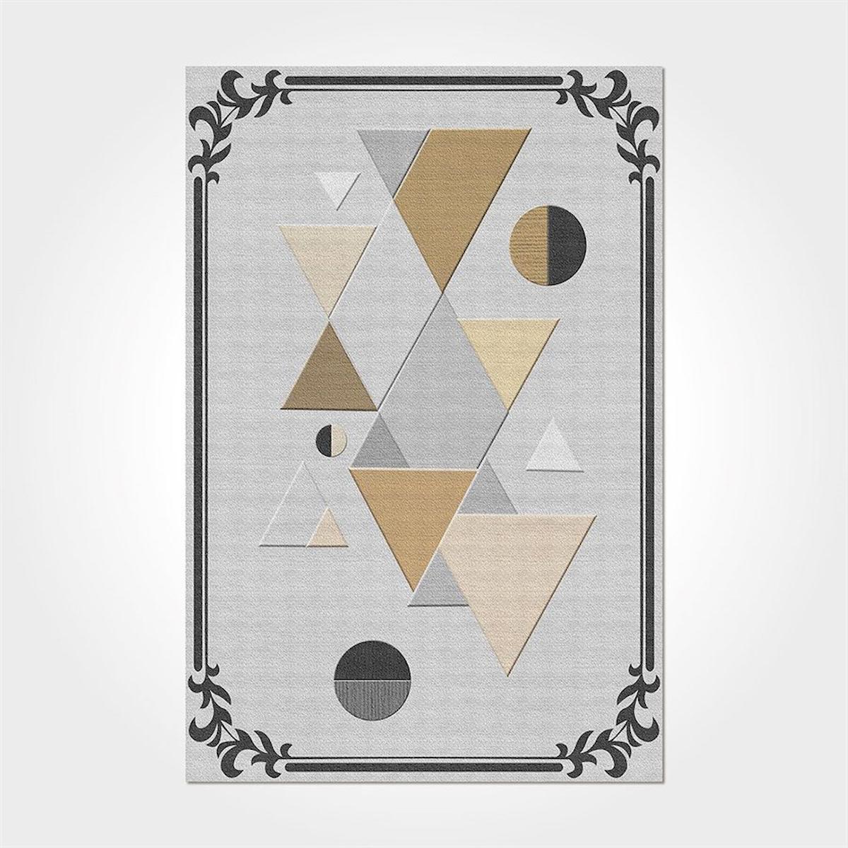 Crea Halı 2563PC Gri Pamuk-Polyester Yıkanabilir İnce Kaymaz Geometrik Dikdörtgen Makine Dokuma Salon Halısı 160x235 cm