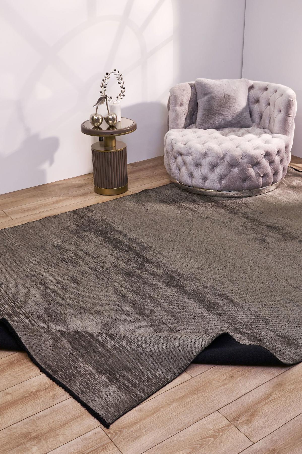 Apex Hare Plus 8914 Antrasit Pamuk Yıkanabilir İnce Kaymaz Jüt Taban Dikdörtgen Makine Dokuma Salon Halısı 100x200 cm