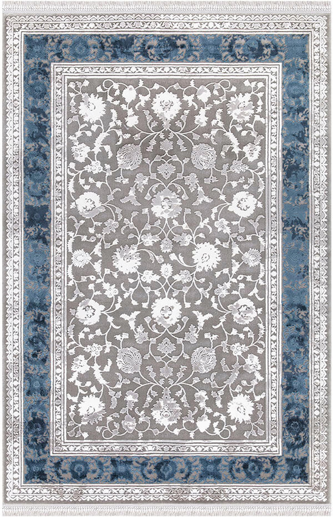 İpek Home Blossom 13607 Gri-Mavi 10 mm Bambu Toz Tutmaz Yıkanabilir Orta Kaymaz Pamuk Taban Dikdörtgen Makine Dokuma Halı 40x40 cm