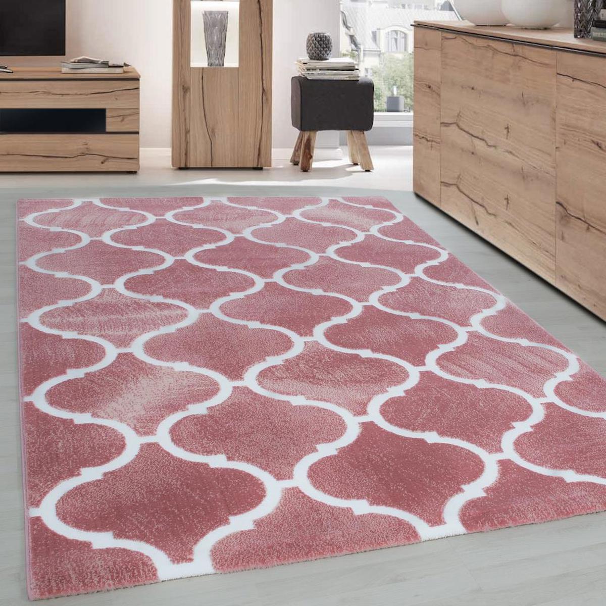 Red Halı Pembe 12 mm Polipropilen Antialerjenik Yıkanabilir Kalın Kaymaz Dikdörtgen Makine Dokuma Salon Halısı 80x150 cm