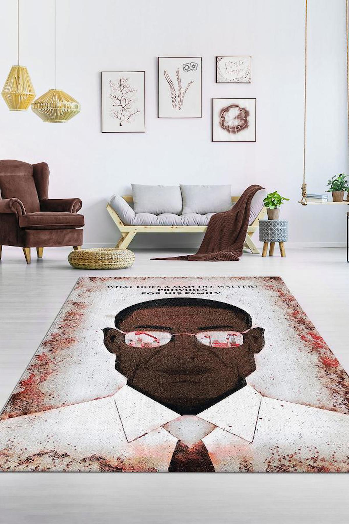 Homshtag Breaking Bad Ekru 4 mm Pamuk Antistatik Yıkanabilir İnce Kaymaz Dikdörtgen Makine Dokuma Genç Odası Halısı 80x150 cm