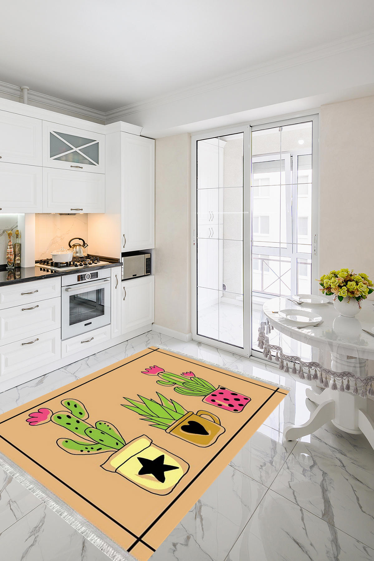 Homier Collection H-MK-9038A Çok Renkli 7 mm Pamuk Antibakteriyel Yıkanabilir Orta Kaymaz Dot Taban Dikdörtgen Makine Dokuma Salon Halısı 80x180 cm