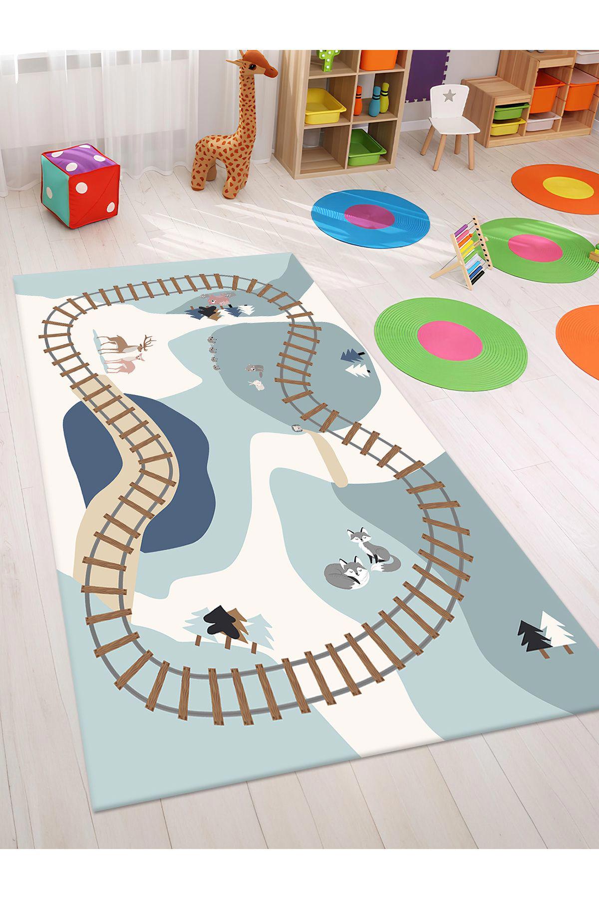 İnspira Çok Renkli 12 mm Polyester Antibakteriyel Yıkanabilir İnce Kaymaz Dot Taban Dikdörtgen Makine Dokuma Çocuk Odası Halısı 80x150 cm
