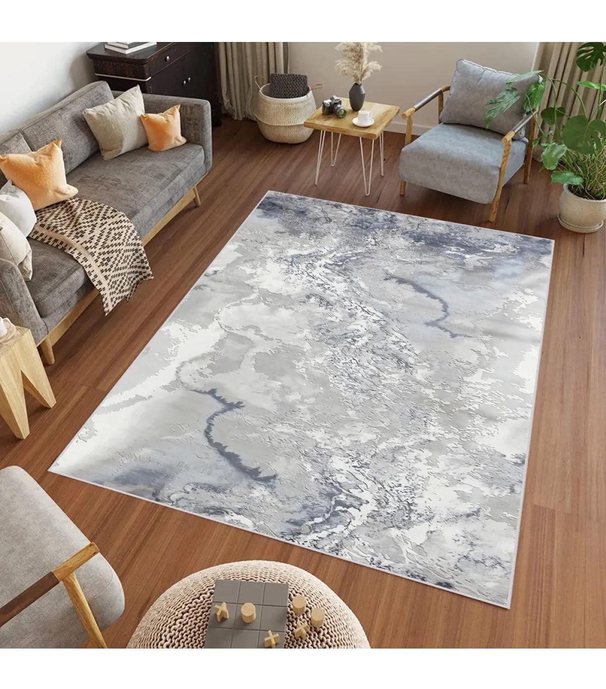 Rovigo Home RVG0440 Gri 8 mm Polyester Antibakteriyel-Leke Tutmaz-Toz Tutmaz Yıkanabilir İnce Kaymaz Dot Taban Dikdörtgen Makine Dokuma Salon Halısı 80x100 cm