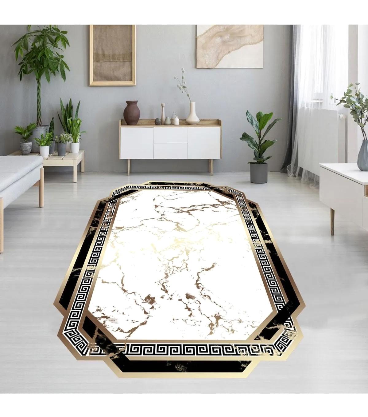 Rovigo Home RVG1912-SM71 Krem 8 mm Polyester Antibakteriyel-Leke Tutmaz-Toz Tutmaz Yıkanabilir İnce Kaymaz Dot Taban Dikdörtgen Makine Dokuma Salon Halısı 200x290 cm
