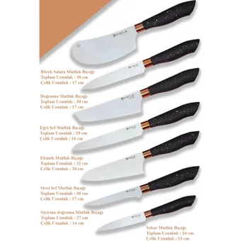 Castle Kitchen Black Copper Serisi 7'li Mutfak Bıçak Seti