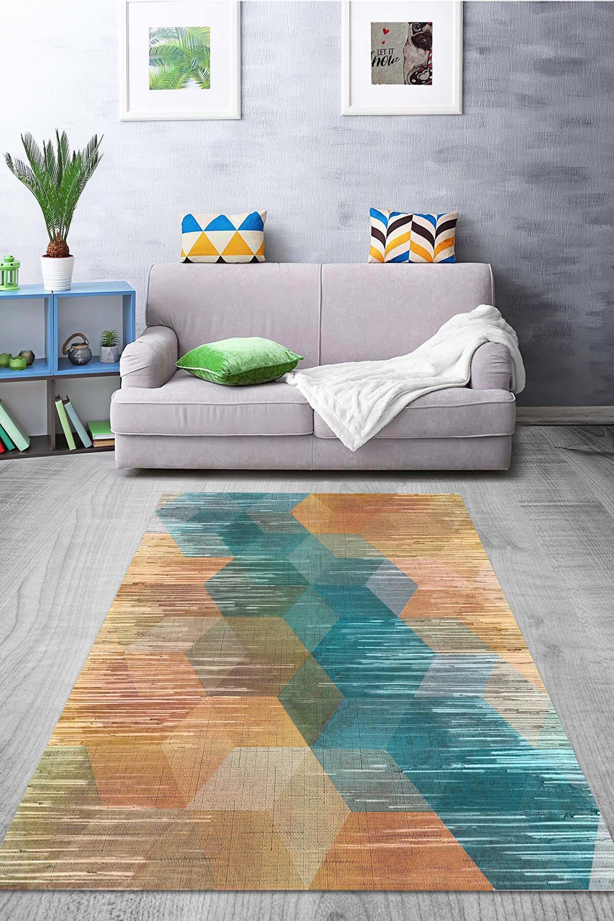 İlyaki Home Dexter Krem 0.8 mm Pamuk Antibakteriyel Yıkanabilir Orta Kaymaz Pamuk Taban Dikdörtgen Makine Dokuma Salon Halısı 130x190 cm