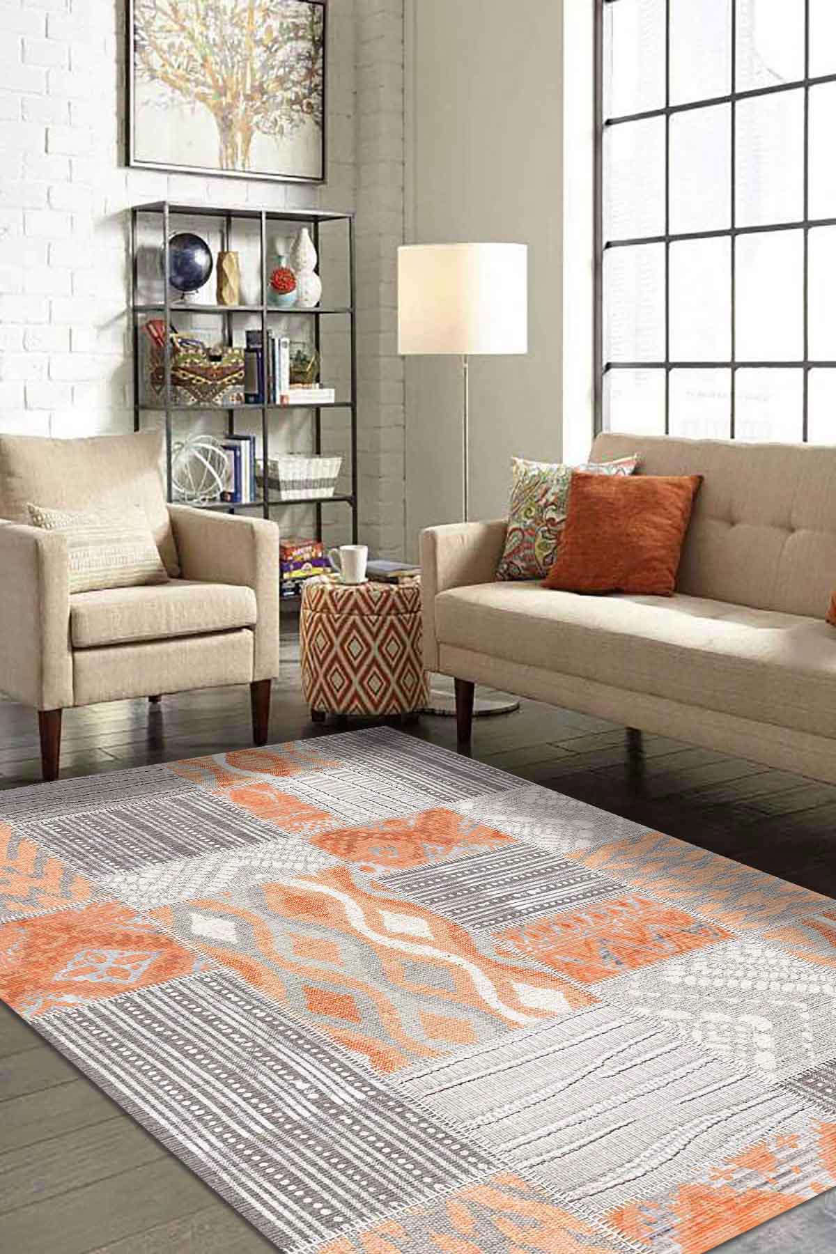 Aida Home Tulip Çok Renkli 0.5 mm Pamuk Antibakteriyel Yıkanabilir İnce Kaymaz Pamuk Taban Dikdörtgen Makine Dokuma Salon Halısı 150x233 cm