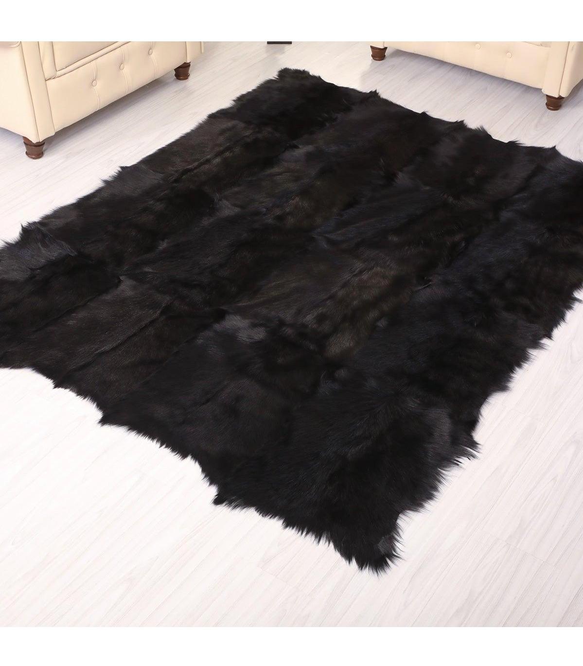 Leatinn Siyah 20 mm Deri Antibakteriyel Yıkanabilir Kalın Kaymaz Lateks Taban Kare Makine Dokuma Salon Halısı 100x200 cm