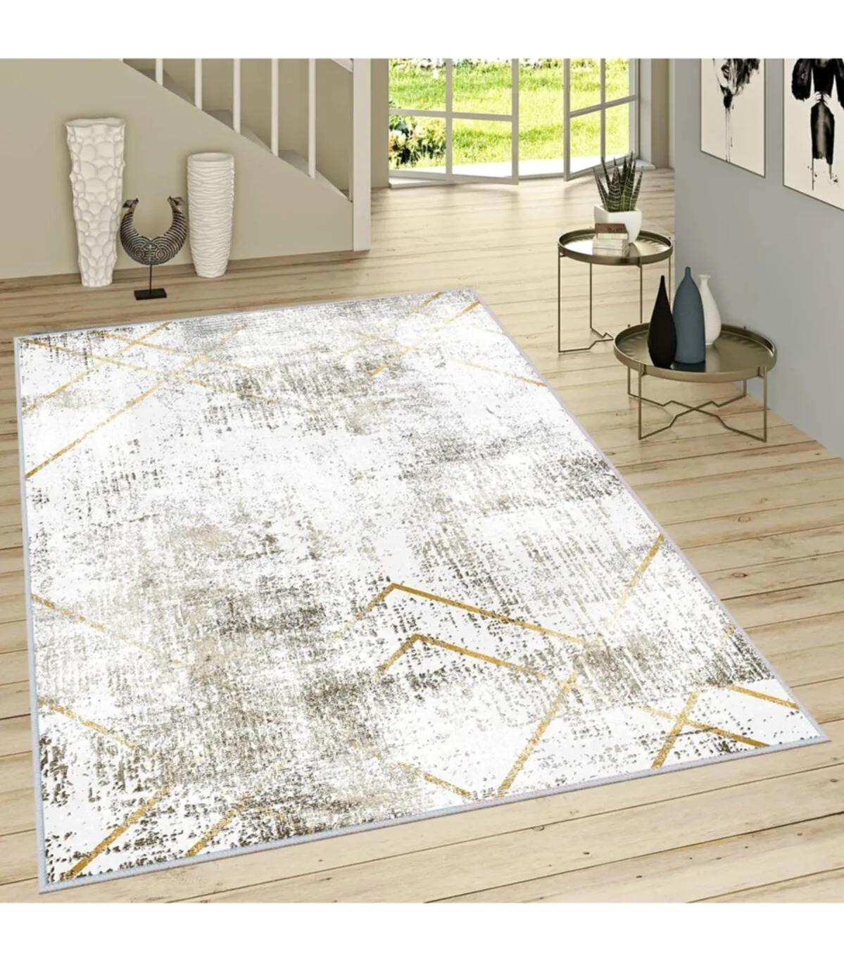 Rovigo Home RVG1667 Gri 8 mm Polyester Antibakteriyel-Leke Tutmaz-Toz Tutmaz Yıkanabilir İnce Kaymaz Dot Taban Dikdörtgen Makine Dokuma Salon Halısı 100x300 cm