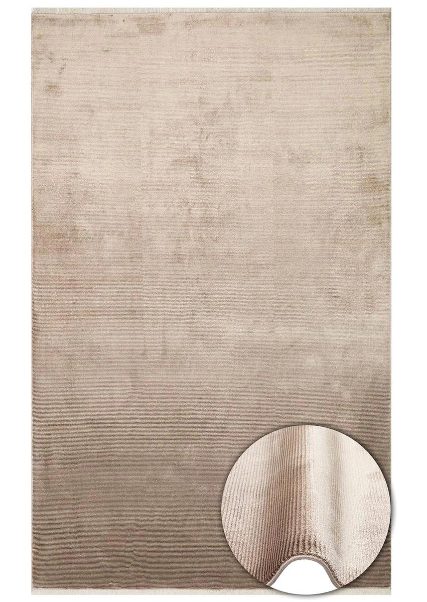 Eko Halı Napoli NAP01 Gri - Vizon 8 mm Viskon Silinebilir Yıkanabilir Orta Kaymaz Dikdörtgen Makine Dokuma Salon Halısı 100x450 cm