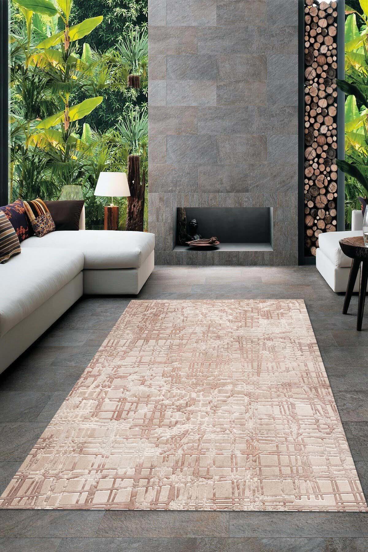 İlyaki Home Holly Krem 0.5 mm Pamuk Leke Tutmaz Yıkanabilir İnce Kaymaz pamuk Taban Dikdörtgen Makine Dokuma Salon Halısı 160x230 cm