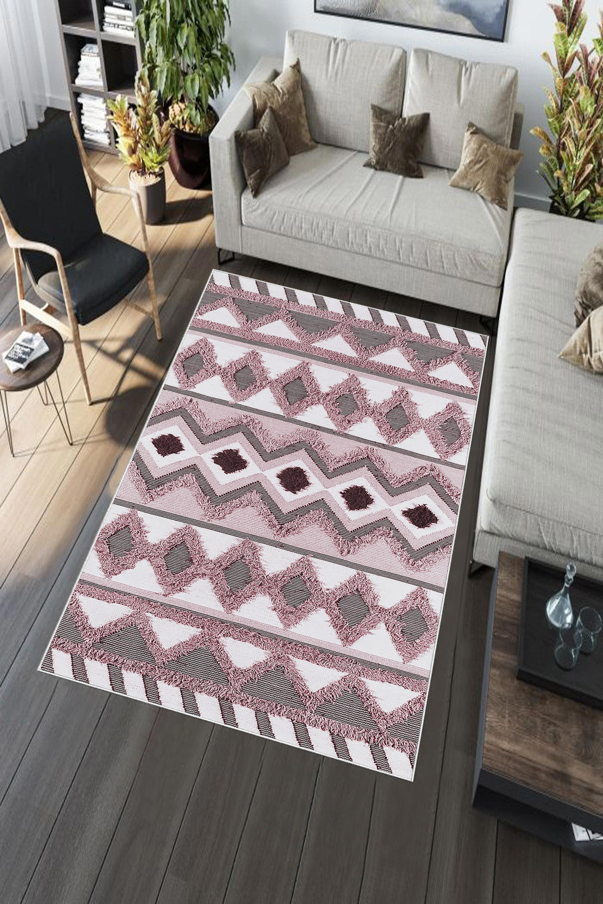 Aldora Krem 0.8 mm Polipropilen Yıkanabilir Orta Kaymaz Deri Taban Dikdörtgen Makine Dokuma Salon Halısı 80x200 cm