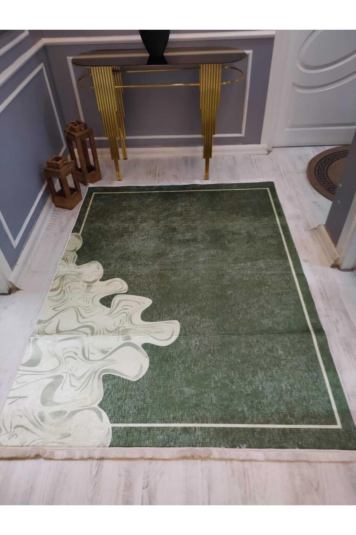 Doruklar Home Collection DRK8044 Haki 0.7 mm Polyester Yıkanabilir İnce Kaymaz Dikdörtgen Makine Dokuma Salon Halısı 180x280 cm
