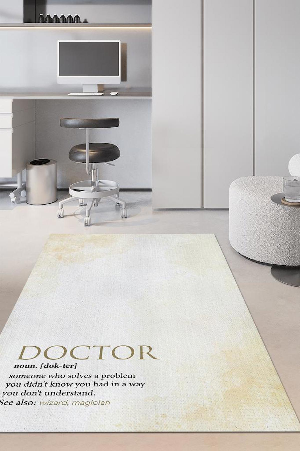 Homshtag Sihirbaz Doktor Krem 4 mm Pamuk Antistatik Yıkanabilir İnce Kaymaz Dikdörtgen Makine Dokuma Ofis Halısı 100x200 cm