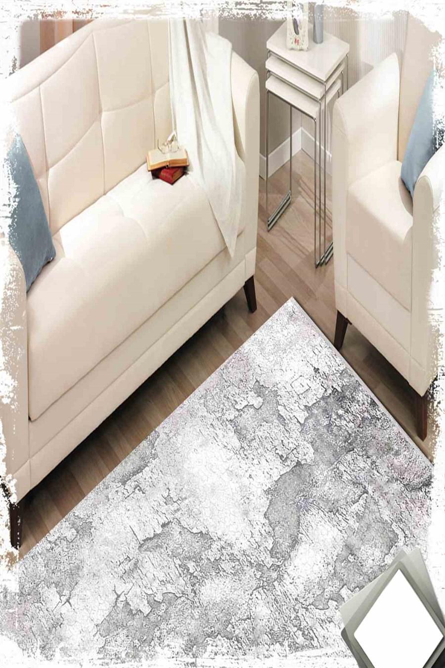 Merinos Celebrity 31875 Gri 7 mm Akrilik Yıkanabilir Kalın Kaymaz Dikdörtgen Makine Dokuma Salon Halısı 80x150 cm