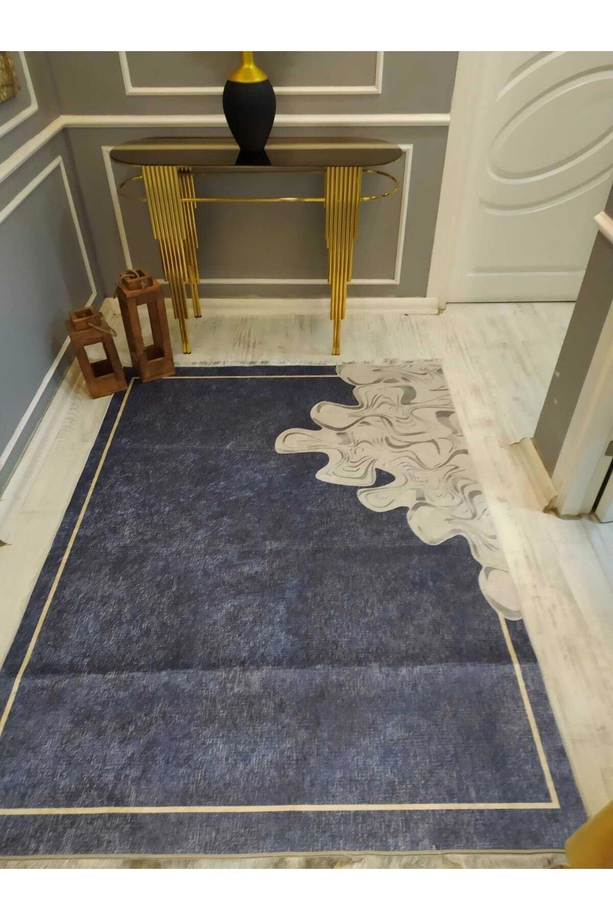Doruklar Home Collection DRK8039 Antrasit Gri 0.7 mm Pamuk Yıkanabilir İnce Kaymaz Dikdörtgen Makine Dokuma Salon Halısı 200x290 cm