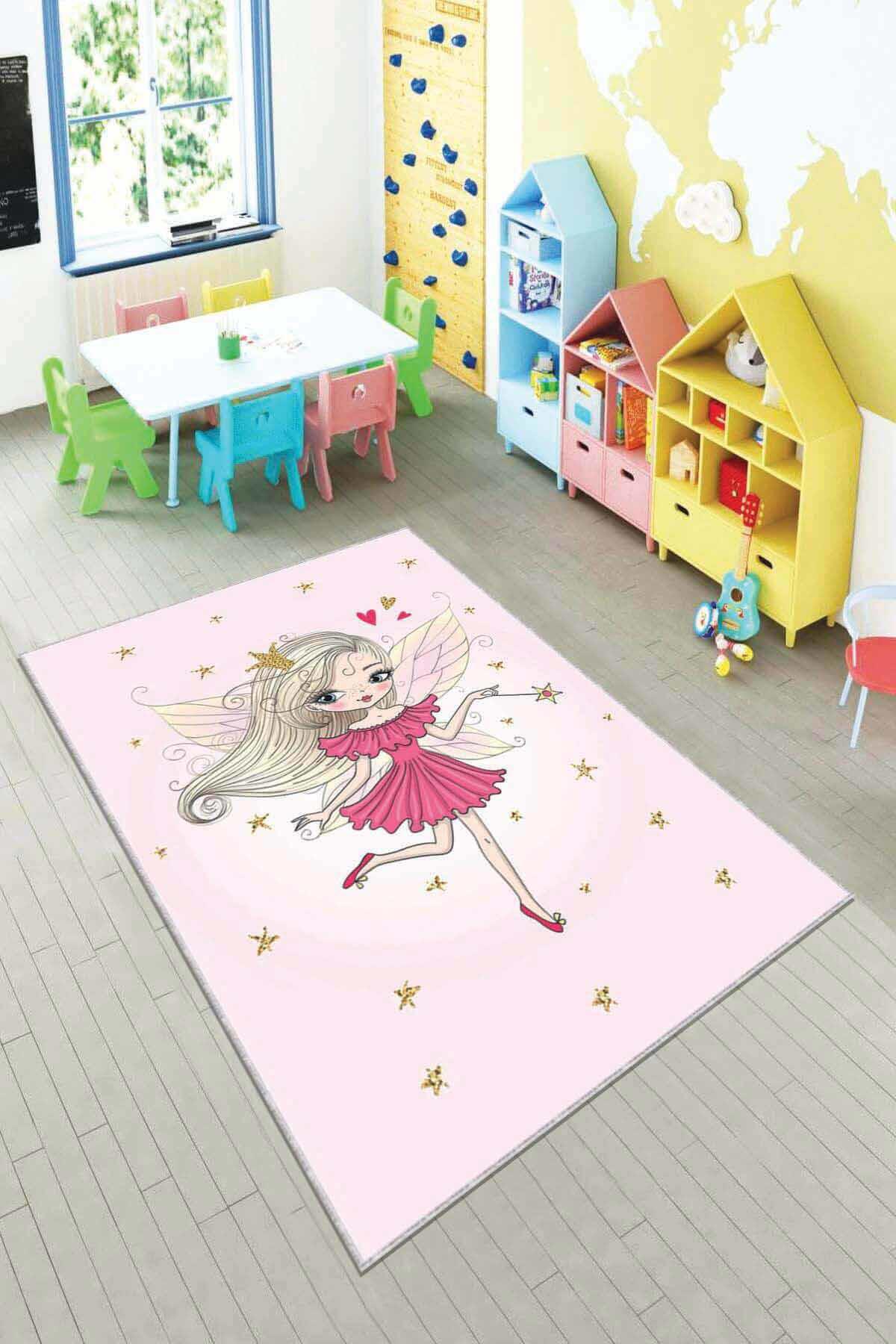 Viva Home AR055 Pembe 7 mm Mikropolyester Leke Tutmaz Yıkanabilir İnce Kaymaz Dot Taban Dikdörtgen Makine Dokuma Çocuk Odası Halısı 120x300 cm