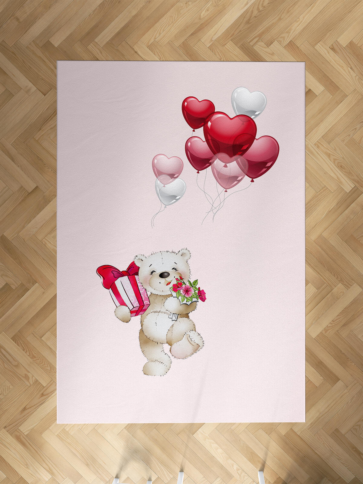 Mekta Home Kalp Krem 10 mm Antibakteriyel Yıkanabilir İnce Kaymaz Dot Taban Dikdörtgen Makine Dokuma Çocuk Odası Halısı 80x450 cm