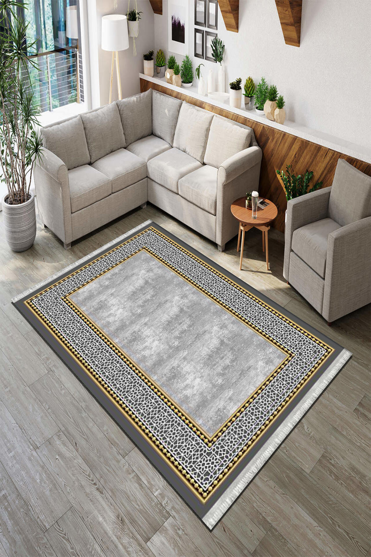 Roslyn Home Çok Renkli 6 mm Polyester Toz Tutmaz Yıkanabilir İnce Kaymaz Dot Taban Kare Makine Dokuma Salon Halısı 100x200 cm