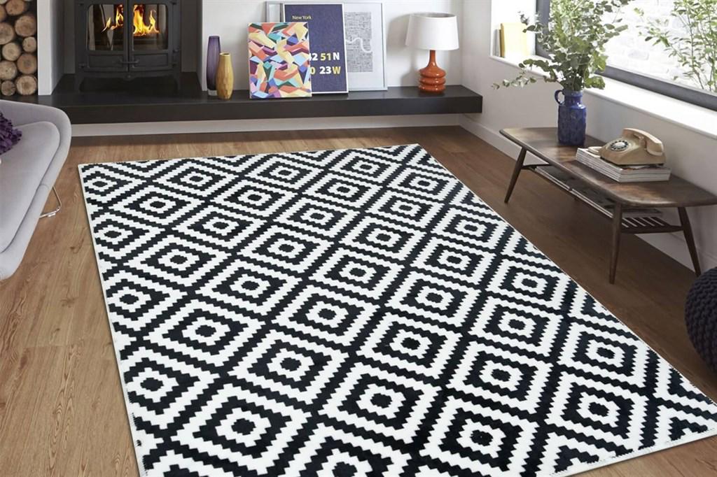 Aksu Piramit Krem Pamuk Yıkanabilir İnce Kaymaz Jüt Taban Dikdörtgen Makine Dokuma Salon Halısı 160x230 cm