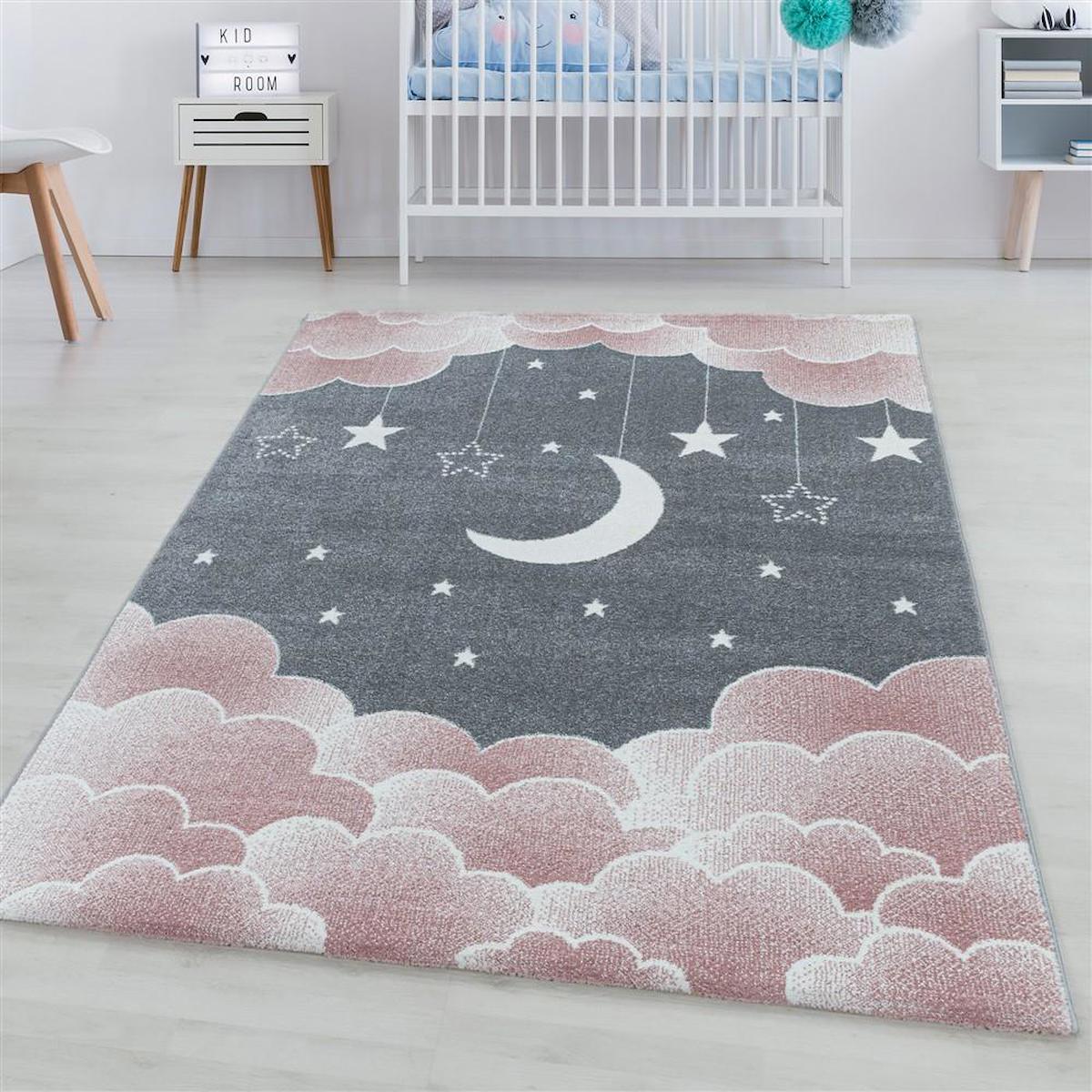 Red Halı Pembe 11 mm Polipropilen Antialerjenik Yıkanabilir Orta Kaymaz Jüt Taban Geometrik Dikdörtgen Makine Dokuma Çocuk Odası Halısı 100x150 cm