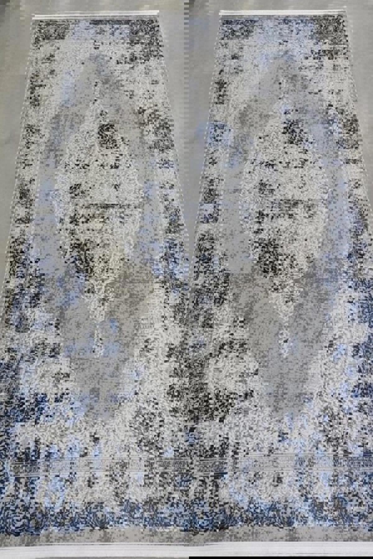 Merinos  Diamond Zena Krem - Mavi 3 mm Akrilik Yıkanabilir İnce Kaymaz Dikdörtgen Makine Dokuma Salon Halısı 120x120 cm