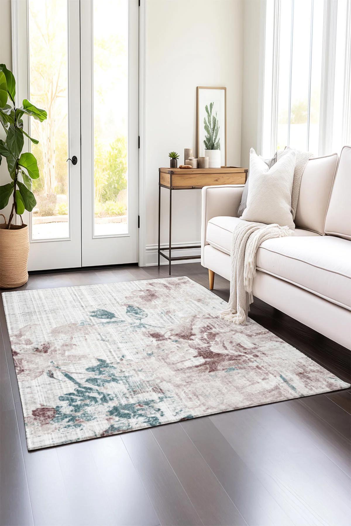 Comotex Krem 7 mm Polyester Antibakteriyel Yıkanabilir Kalın Kaymaz Taban Dikdörtgen Makine Dokuma Salon Halısı 100x200 cm