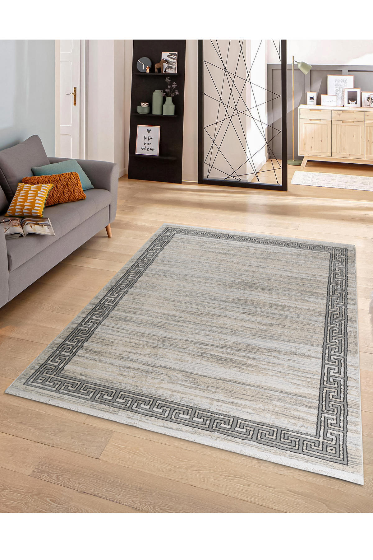Petra Home Living 308A Gri 0.5 mm Pamuk Toz Tutmaz Yıkanabilir İnce Kaymaz Taban Dikdörtgen Makine Dokuma Salon Halısı 133x190 cm
