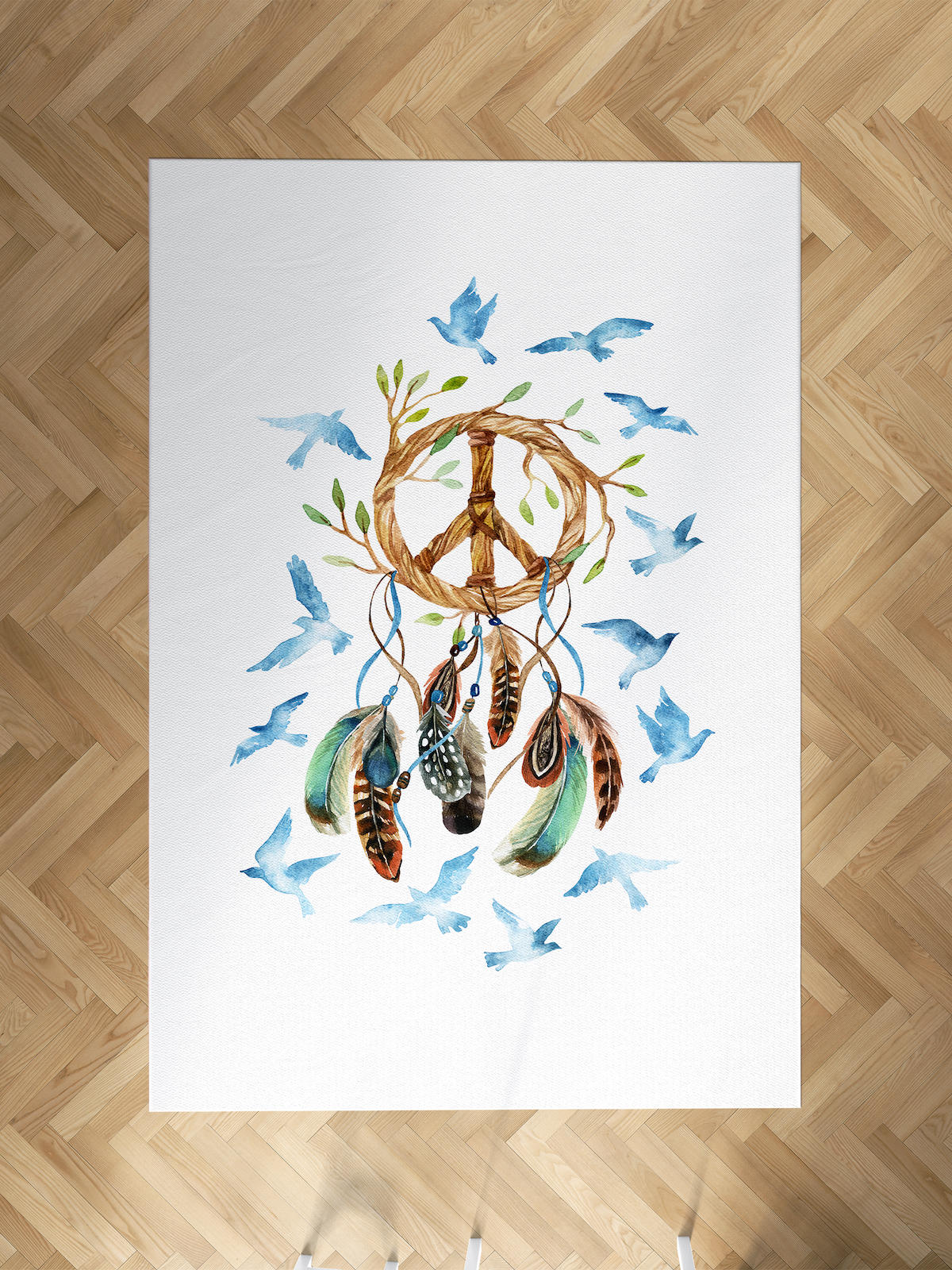 Mekta Home Kuş Krem 10 mm Antibakteriyel Yıkanabilir İnce Kaymaz Dot Taban Dikdörtgen Makine Dokuma Çocuk Odası Halısı 140x250 cm