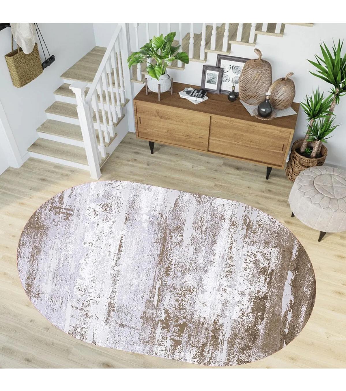 Rovigo Home RVG7277-HY944 Krem 8 mm Polyester Yıkanabilir Orta Kaymaz Dot Taban Dikdörtgen Makine Dokuma Salon Halısı 80x300 cm