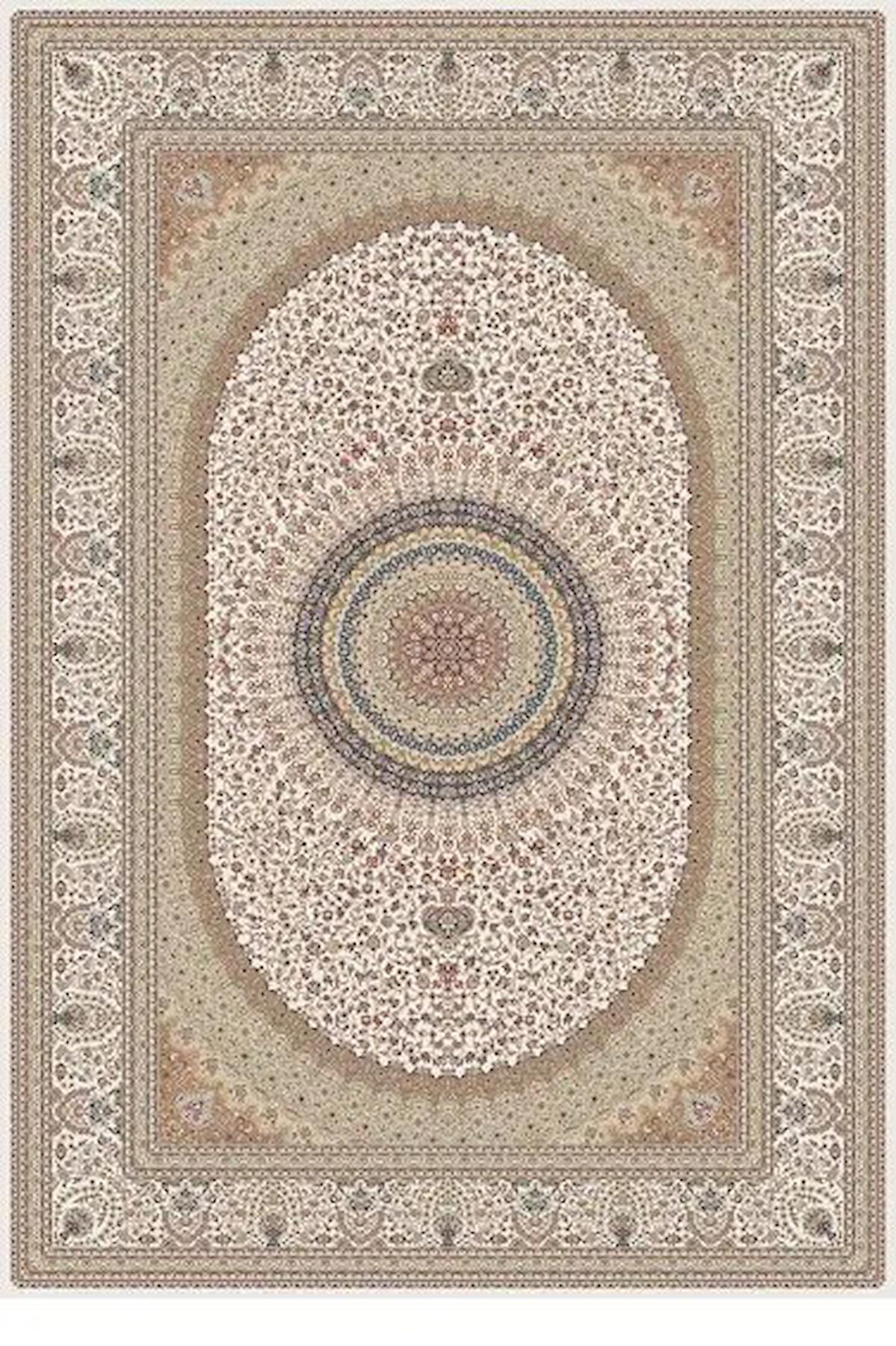Kreasyon Halı IS004 Krem Viskon Yıkanabilir Kalın Pamuk Taban Dikdörtgen Makine Dokuma Salon Halısı 160x230 cm