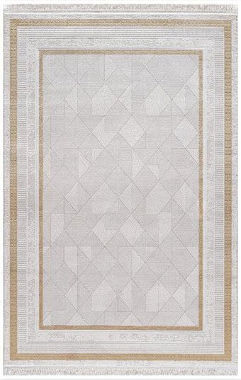 Dinarsu Arora 66569 Altın-Gri 10 mm Akrilik Silinebilir Yıkanabilir Orta Kaymaz Dikdörtgen Makine Dokuma Oturma Odası-Salon Halısı 100x200 cm
