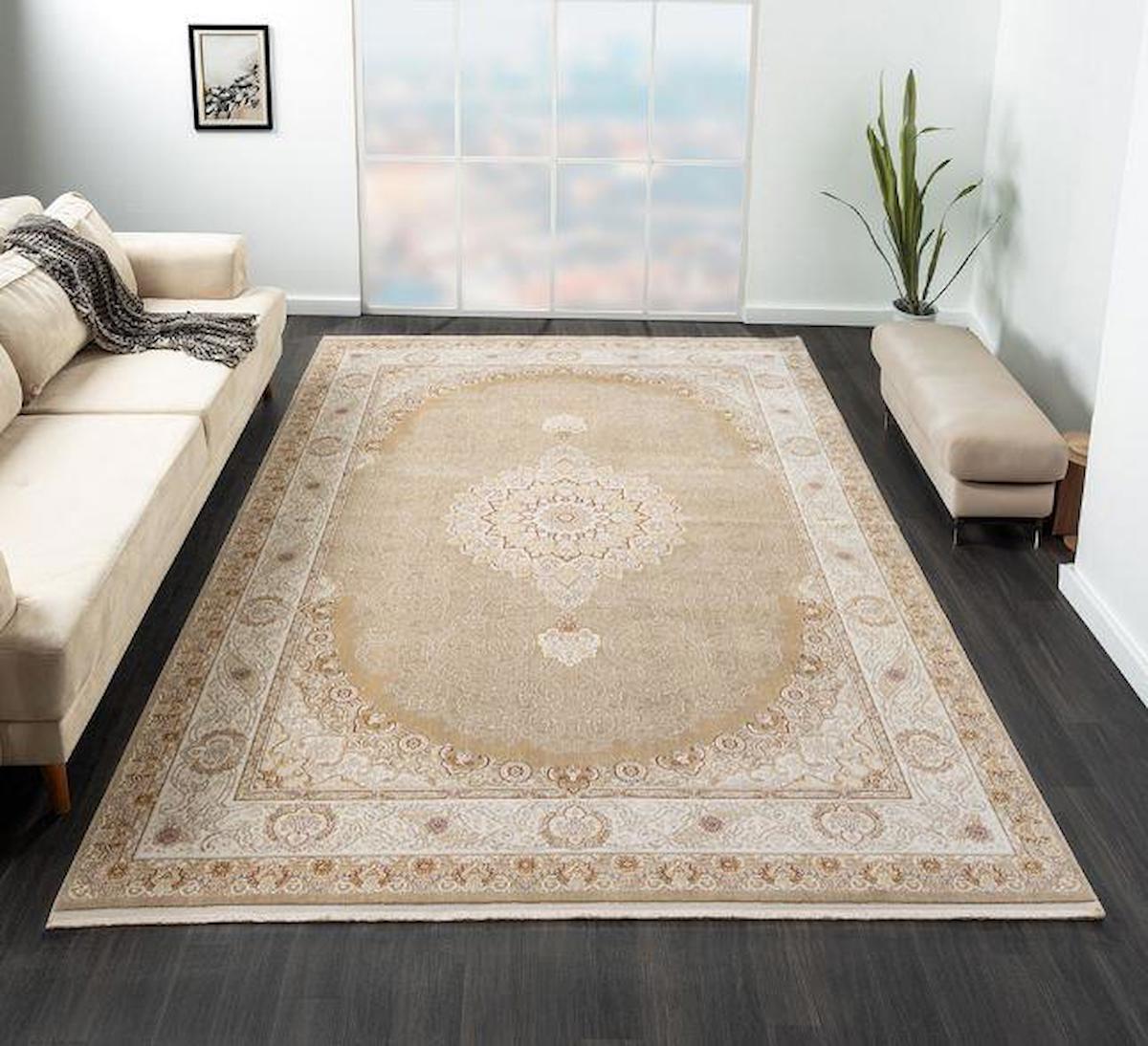 Çam Halı Jasmin EP001B Bej 11 mm Polyester Silinebilir Yıkanabilir Orta Dikdörtgen Makine Dokuma Salon Halısı 80x200 cm