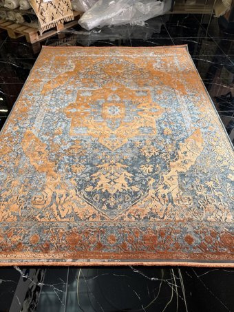 Hoom Rugs Diamond 3774 Turuncu 10 mm Akrilik-Viskon Silinebilir Yıkanabilir Orta Kaymaz Dikdörtgen Makine Dokuma Salon Halısı 140x200 cm
