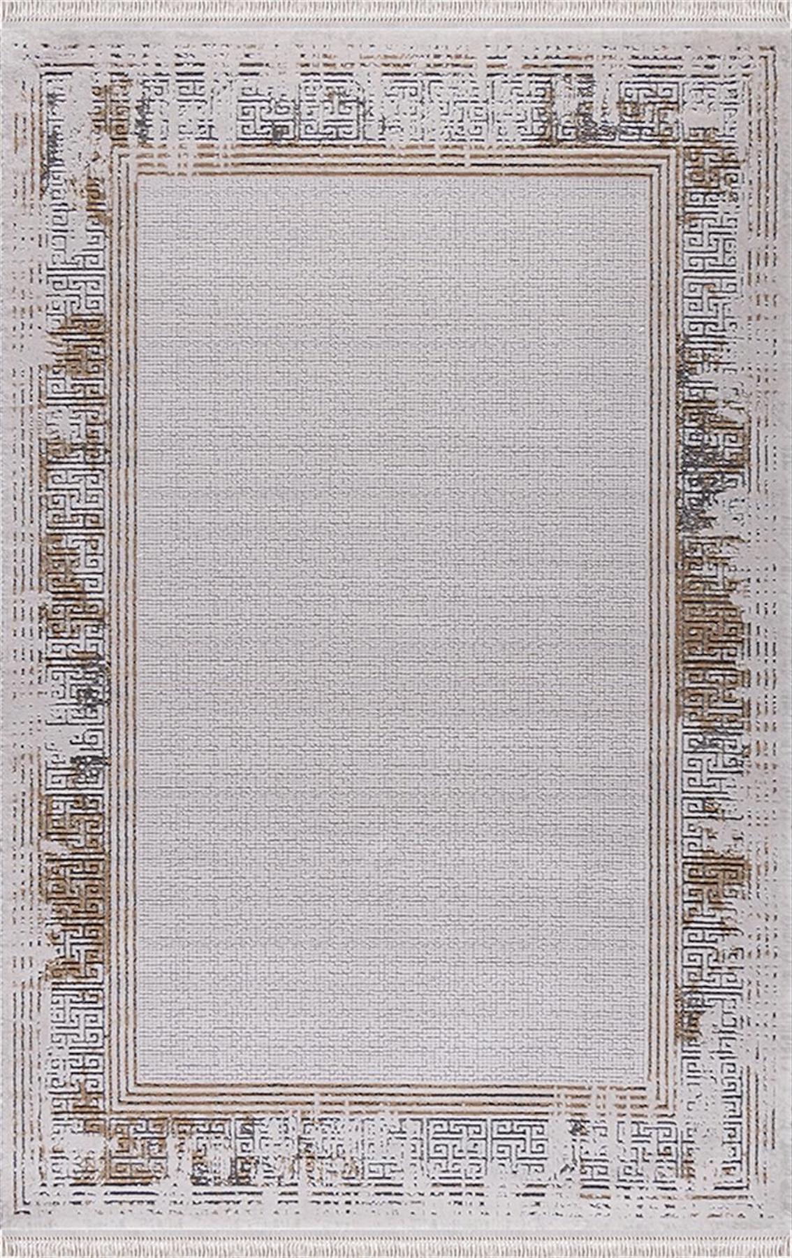 Merinos Rodin 60894 Bej 8 mm Akrilik Toz Tutmaz Yıkanabilir Kalın Kaymaz Dikdörtgen Makine Dokuma Salon Halısı 80x300 cm