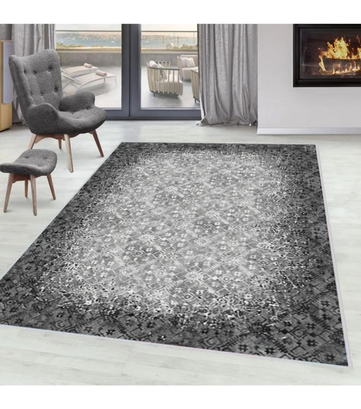 Rovigo Home RVG1571-HT245 Gri 8 mm Polyester Antibakteriyel-Leke Tutmaz-Toz Tutmaz Yıkanabilir İnce Kaymaz Dot Taban Dikdörtgen Makine Dokuma Salon Halısı 50x80 cm