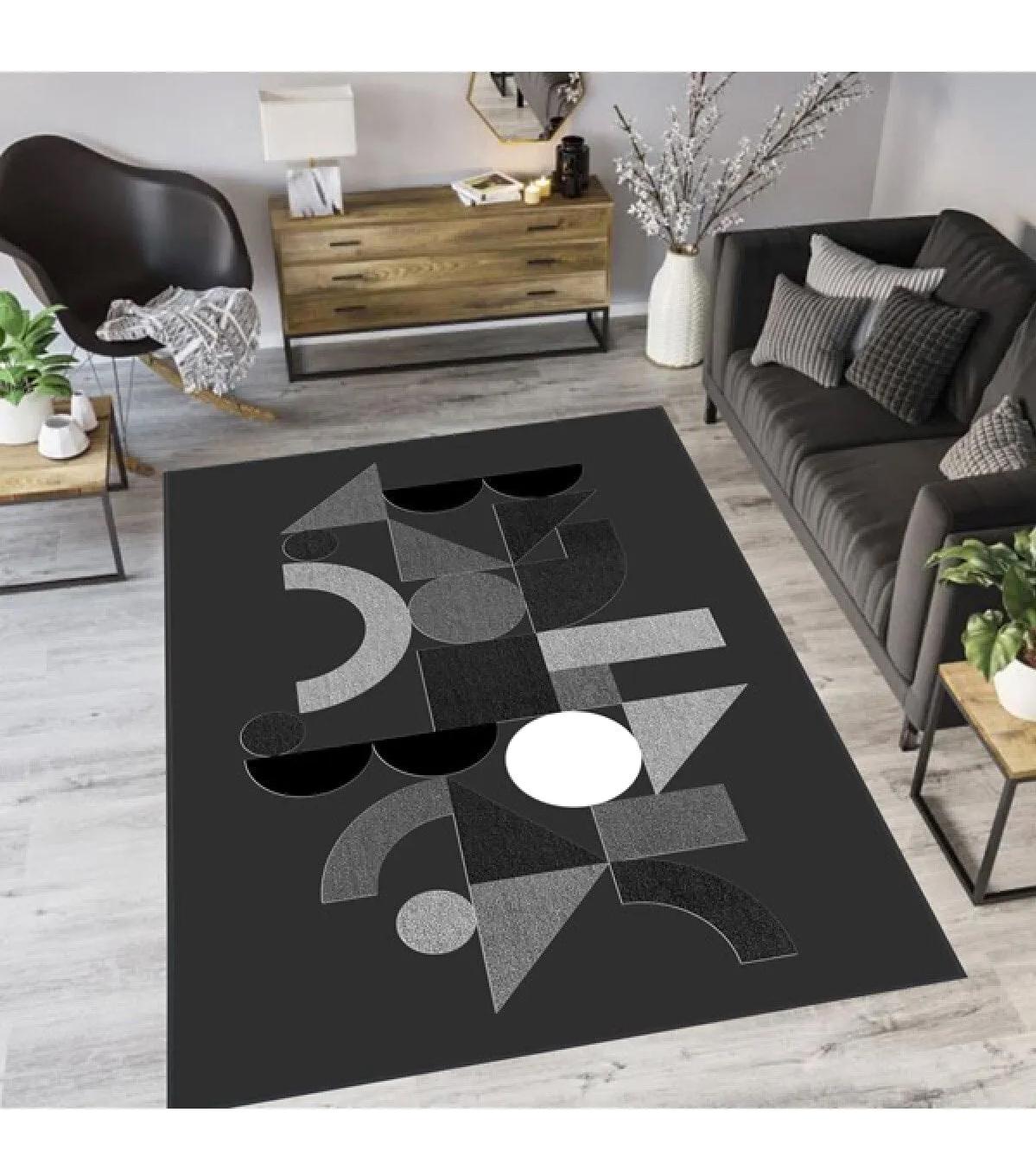 Rovigo Home RVG0067-SD928 Çok Renkli 8 mm Polyester Yıkanabilir Orta Kaymaz Dot Taban Dikdörtgen Makine Dokuma Salon Halısı 160x230 cm