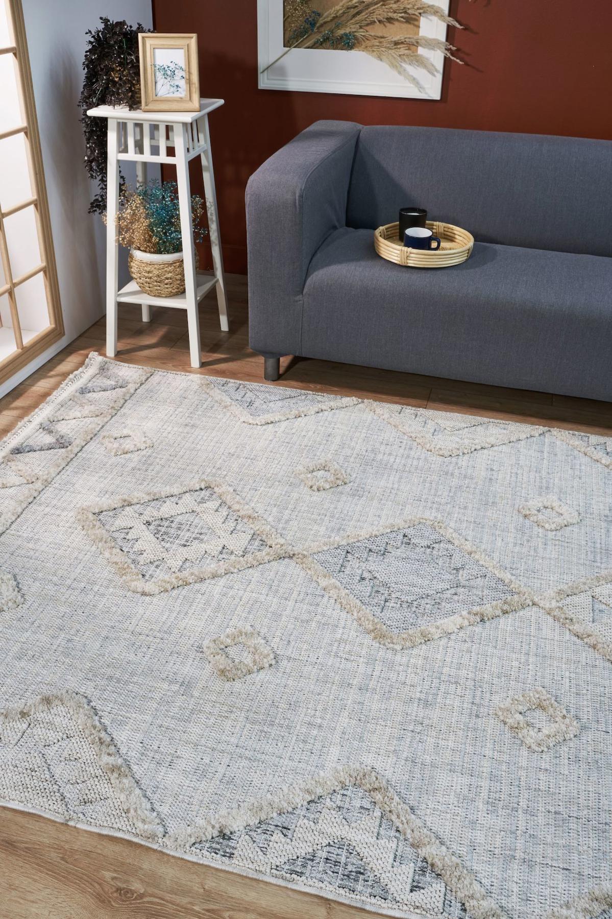 Apex Vesta 9542 Çok Renkli Pamuk Yıkanabilir İnce Kaymaz Jüt Taban Dikdörtgen Makine Dokuma Salon Halısı 170x170 cm