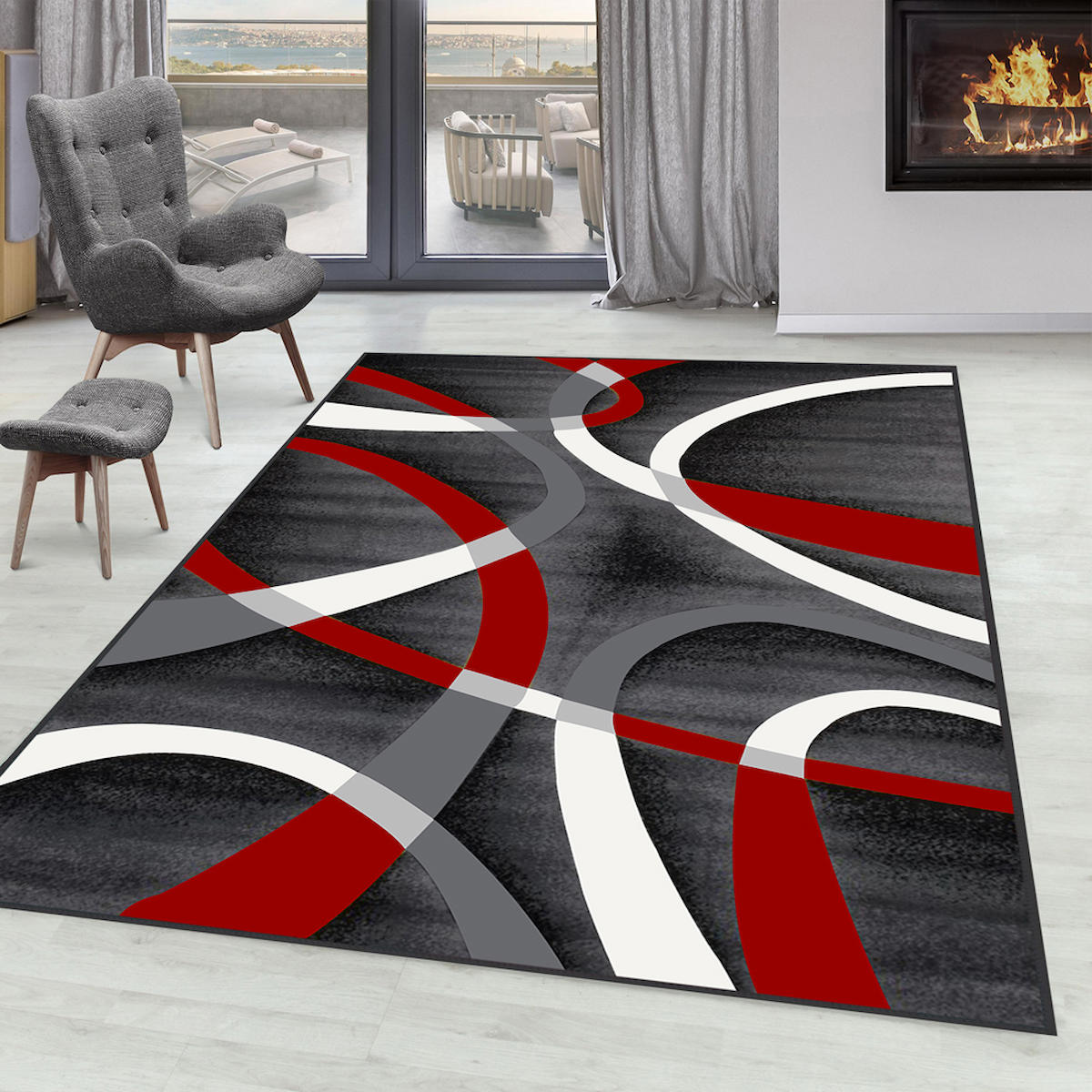 Rovigo Home RVG0255 Gri 8 mm Polyester Antibakteriyel-Leke Tutmaz-Toz Tutmaz Yıkanabilir İnce Kaymaz Dot Taban Dikdörtgen Makine Dokuma Salon Halısı 40x60 cm