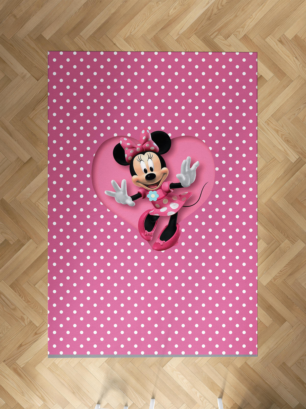 Mekta Home Minnie Mouse Krem 10 mm Antibakteriyel Yıkanabilir İnce Kaymaz Dot Taban Dikdörtgen Makine Dokuma Çocuk Odası Halısı 130x130 cm