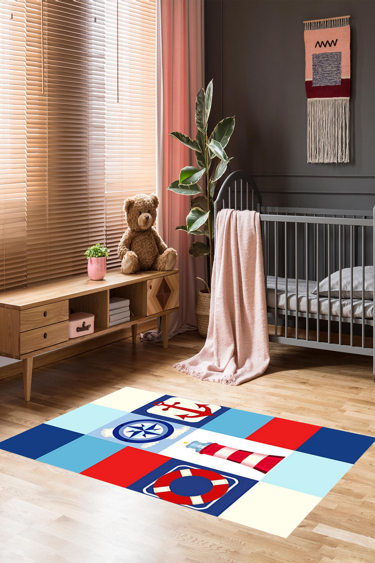Homier Collection H-CK-10048A Krem 7 mm Pamuk Antibakteriyel Yıkanabilir Orta Kaymaz Dot Taban Dikdörtgen Makine Dokuma Çocuk Odası Halısı 120x180 cm