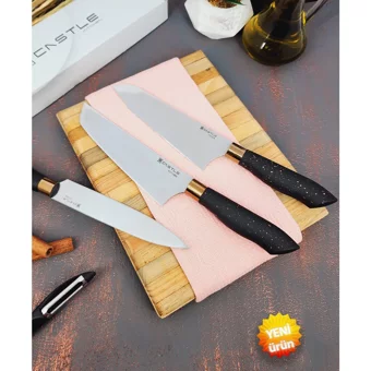 Castle Kitchen Black Copper Serisi 3 Lü Mutfak Bıçak Seti (Eğri Şef - Doğrama - Sivri Şef)