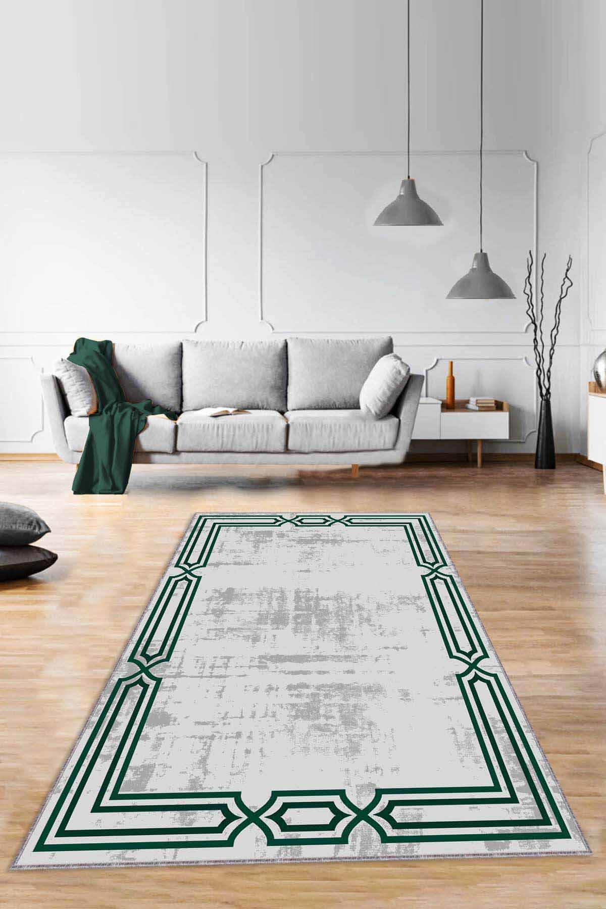 Viva Home RV080 Yeşil 7 mm Mikropolyester Toz Tutmaz Yıkanabilir İnce Kaymaz Taban Dikdörtgen Makine Dokuma Antre-Salon-Yatak Odası Halısı 80x500 cm