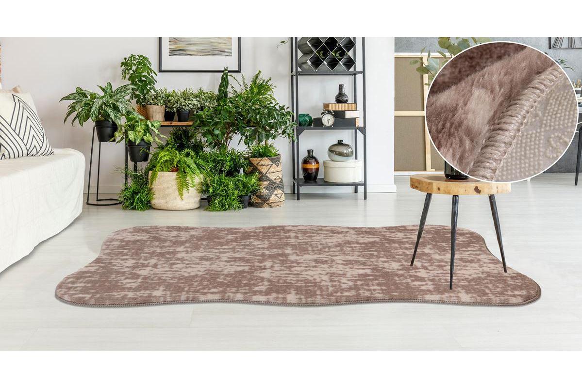 My Evilla Kahverengi 14 mm Polyester Leke Tutmaz Yıkanabilir Kalın Kaymaz Jel Taban Oval Makine Dokuma Yatak Odası Halısı 100x150 cm