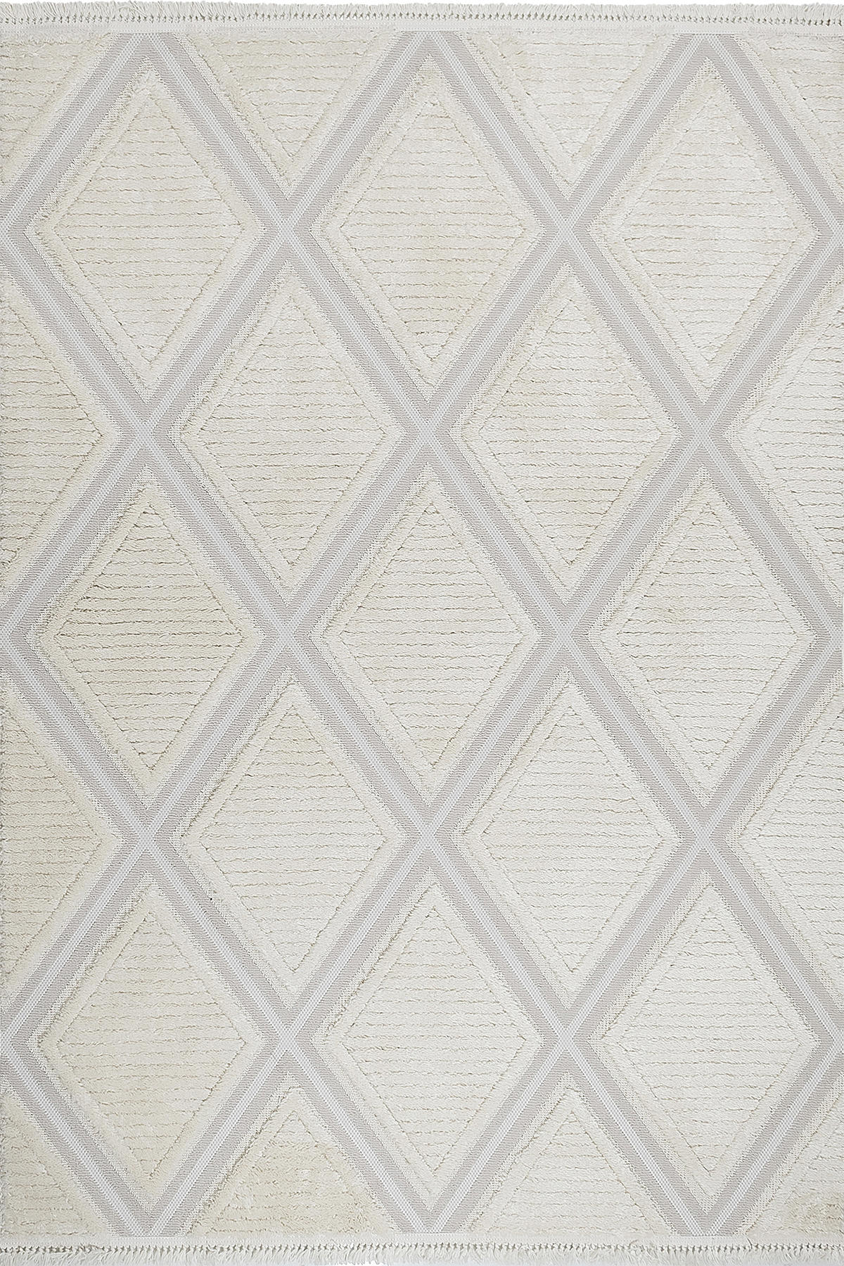 Petra Home Living 25716A Krem 24 mm Polyester Yıkanabilir Kalın Kaymaz Pamuk Taban Dikdörtgen Makine Dokuma Salon Halısı 120x200 cm