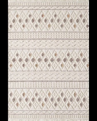 Royal Halı Pooly JJ17D Krem 9 mm Polyester Toz Tutmaz Yıkanabilir Kalın Kaymaz Lateks Taban Dikdörtgen Makine Dokuma Salon Halısı 120x200 cm