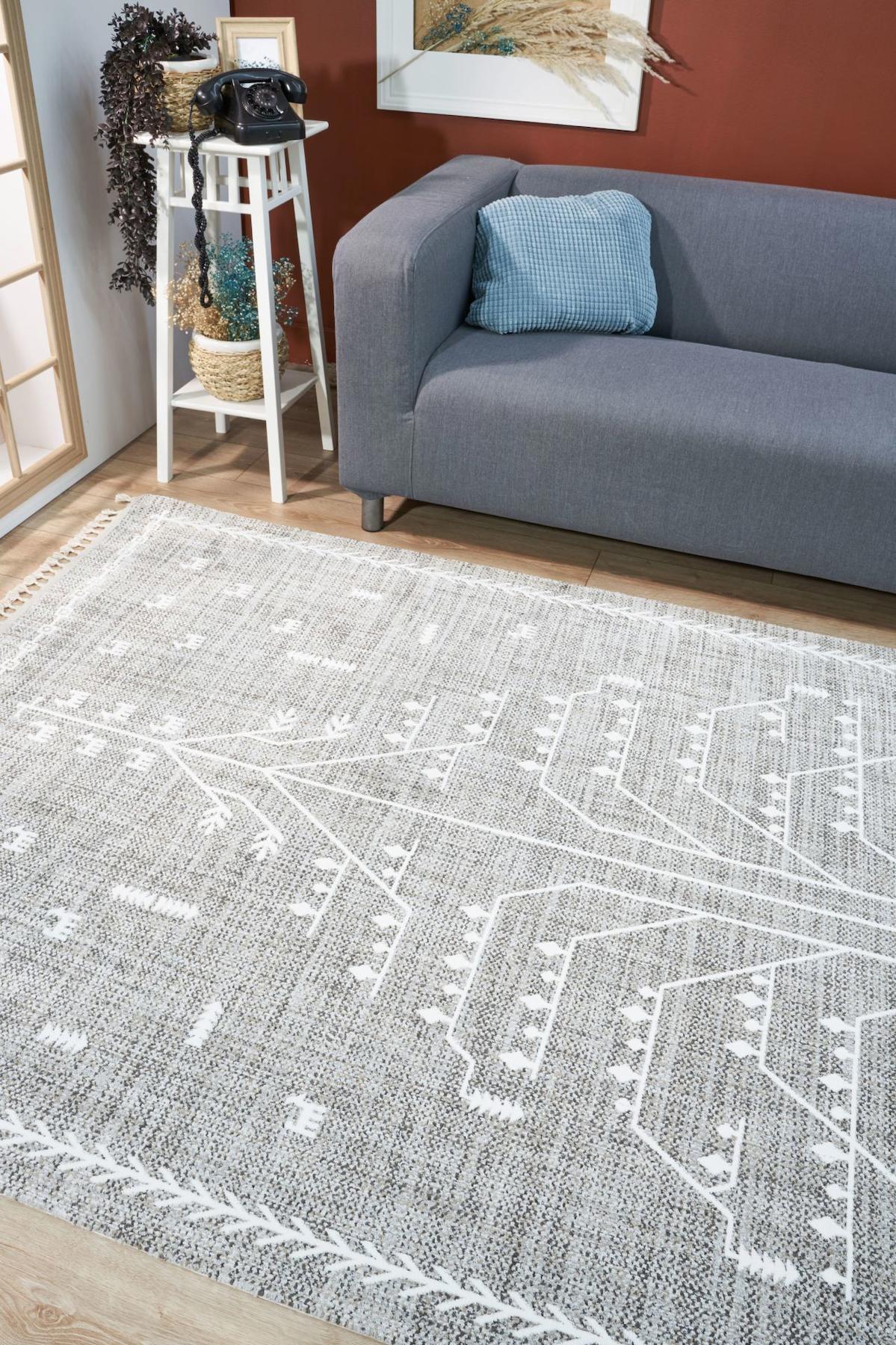 Apex Marakeş 1610 Krem Pamuk Yıkanabilir İnce Kaymaz Jüt Taban Dikdörtgen Makine Dokuma Salon Halısı 80x300 cm
