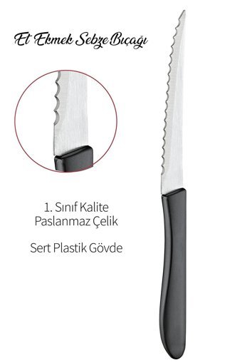 Muyika Design MUYİKA 2 Parça Paslanmaz Çelik Ultra Keskin Siyah Renk Bıçak Seti - Meyve Et Ekmek Doğrama Bıçağı